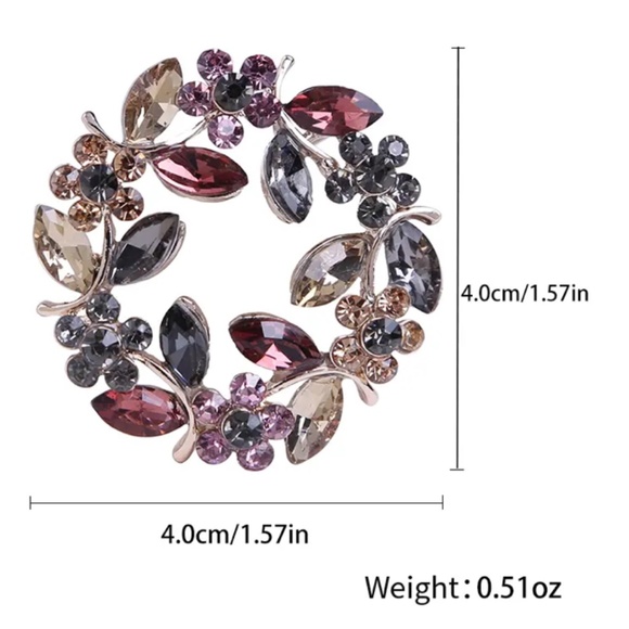 NEW Crystal Brooch Olive Branch Wreath Shape Colorful Rhinestone Costume Jewelry - Picture 4 of 5